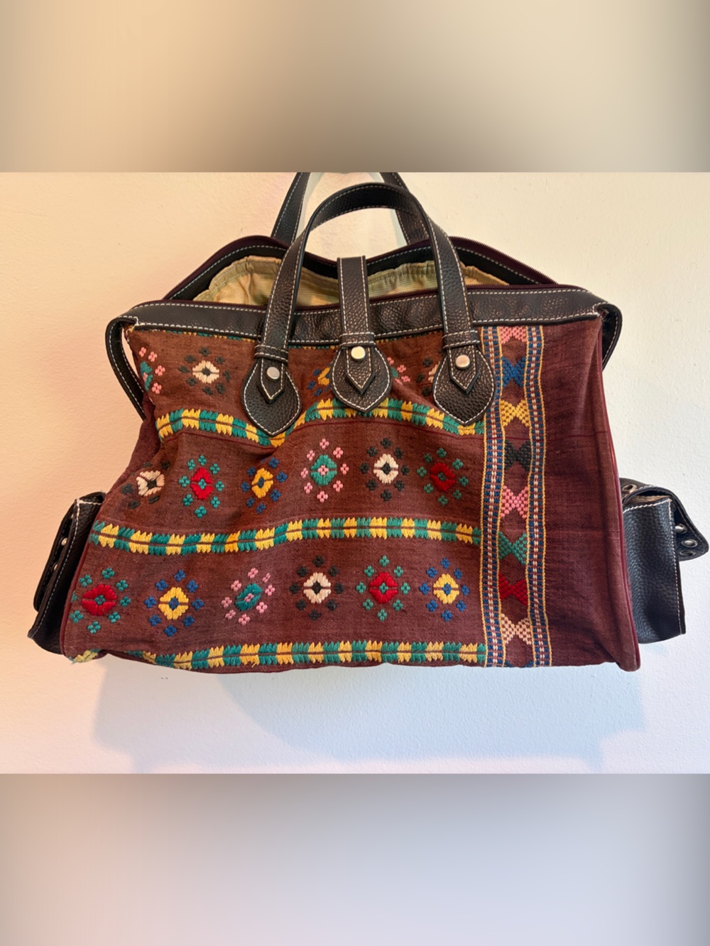 Boho Embroidered Tote Bag - Brown Morocco May Grand Bazaar